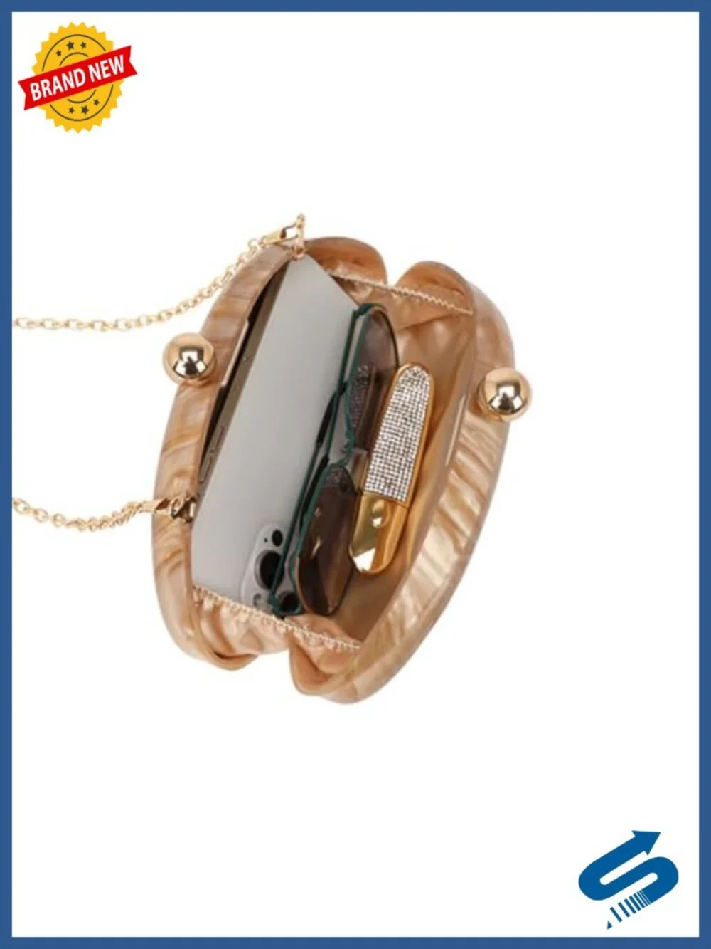 Acrylic Shell Shaped Clutch Evening Bag with Top Handle Crossbody Strap Wedding